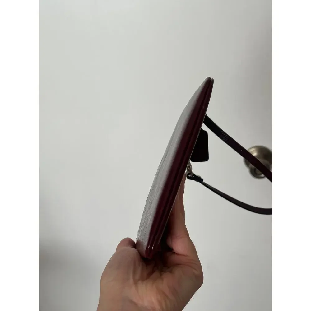 Coach Wristlet Patent Leather F52137 Maroon Burgundy Bow Small Handbag Sherry